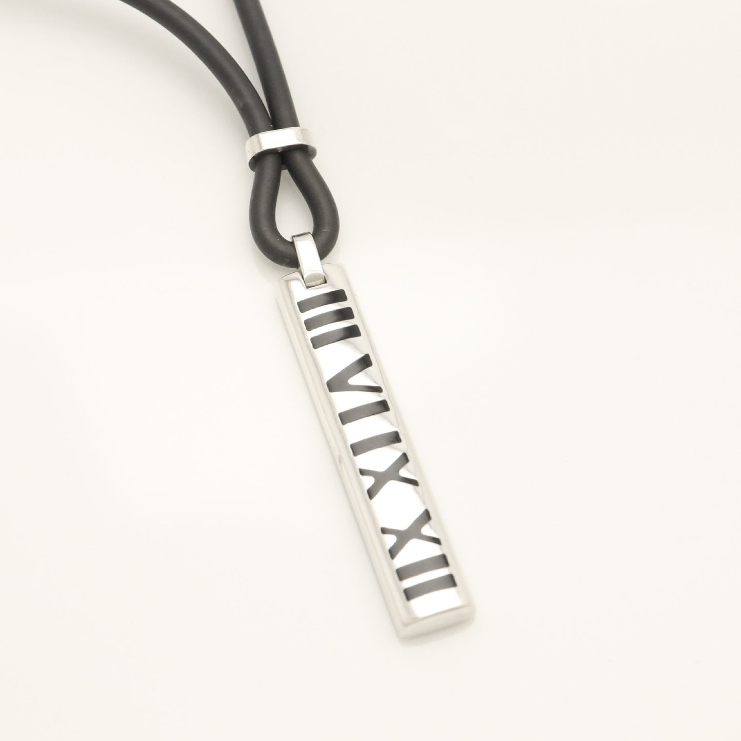 Tiffany & Co. Atlas Bar Rubber Cord Necklace, 925 Sterling Silver, Weight: 15.31g