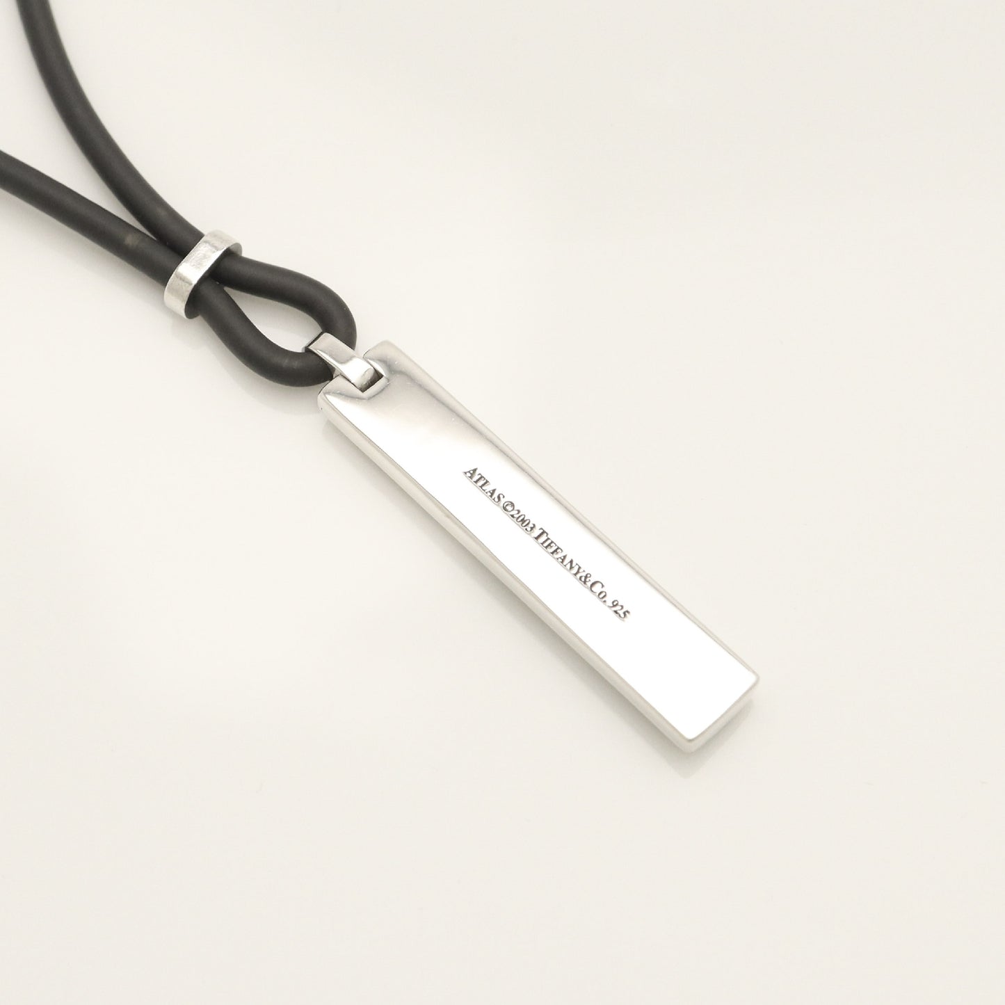 Tiffany & Co. Atlas Bar Rubber Cord Necklace, 925 Sterling Silver, Weight: 15.31g