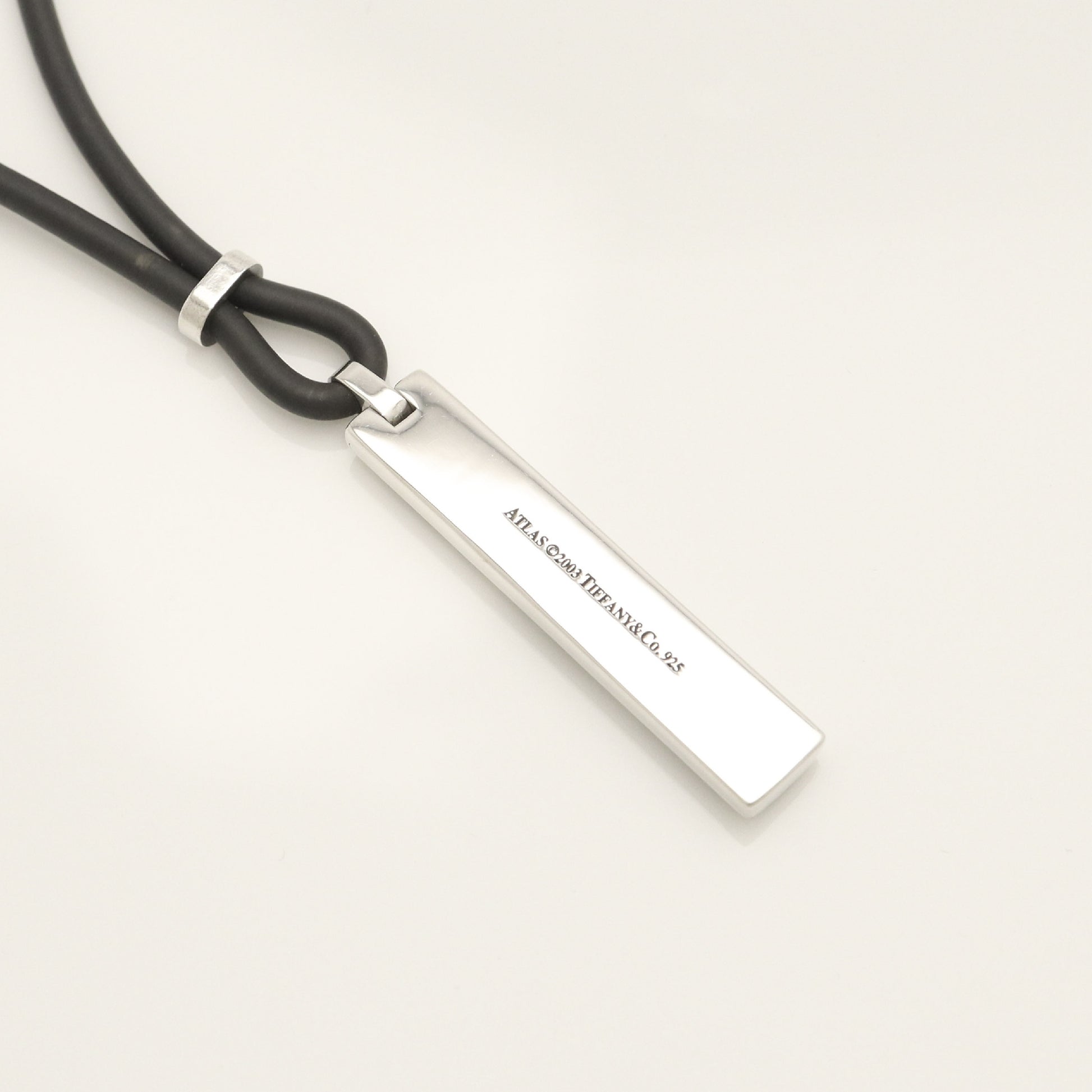 Tiffany & Co. Atlas Bar Rubber Cord Necklace, 925 Sterling Silver, Weight: 15.31g