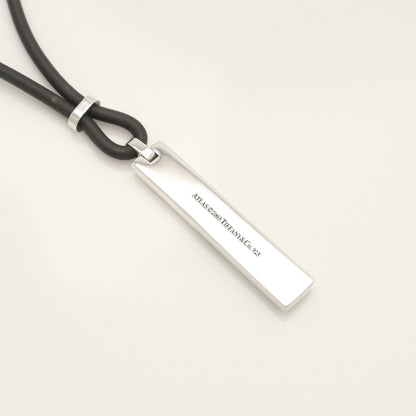 Tiffany & Co. Atlas Bar Rubber Cord Necklace, 925 Sterling Silver, Weight: 15.31g