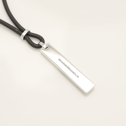 Tiffany & Co. Atlas Bar Rubber Cord Necklace, 925 Sterling Silver, Weight: 15.31g