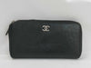 CHANEL Black Leather Long Wallet with Coco Mark
