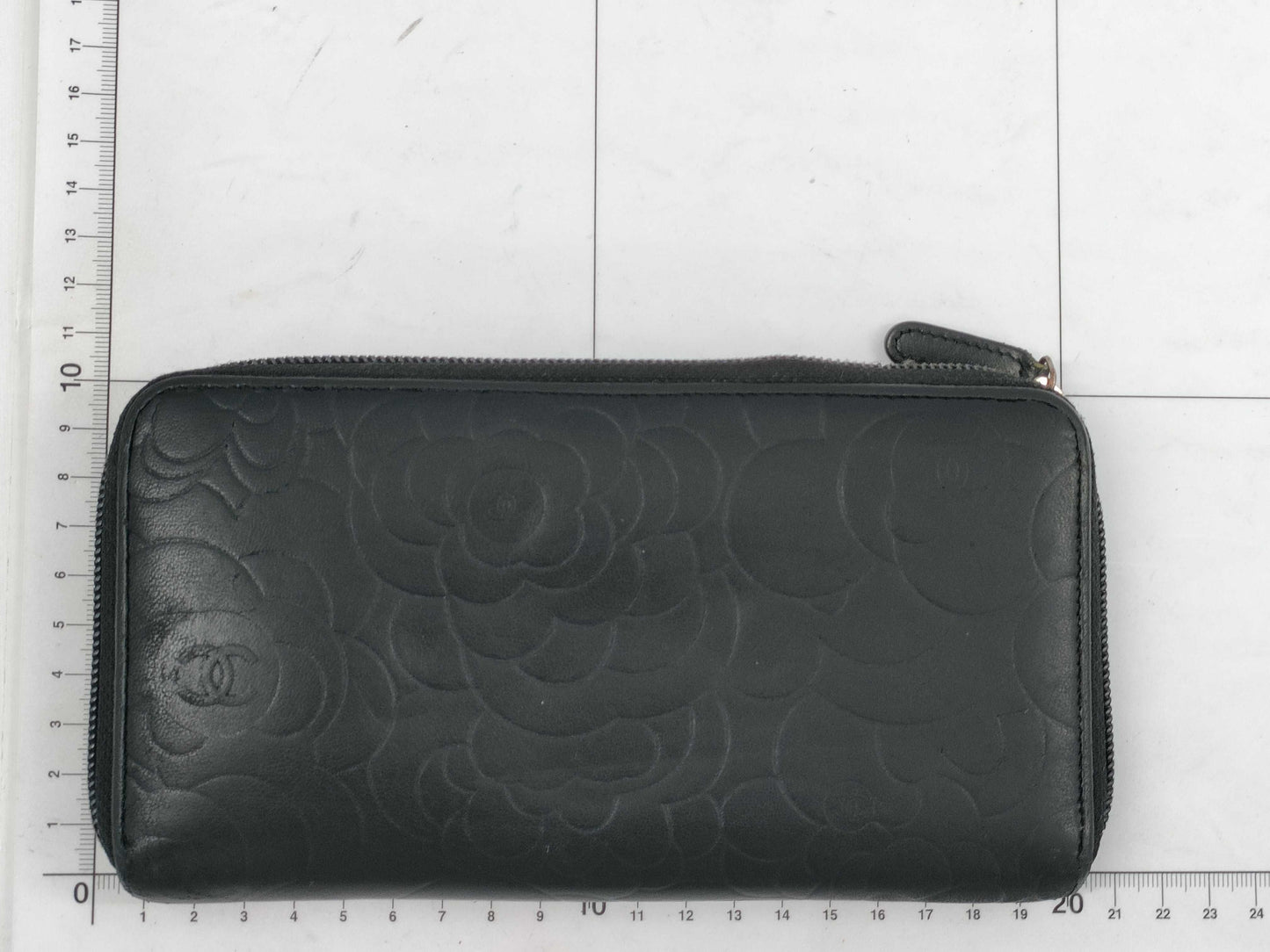 CHANEL Black Leather Long Wallet with Coco Mark