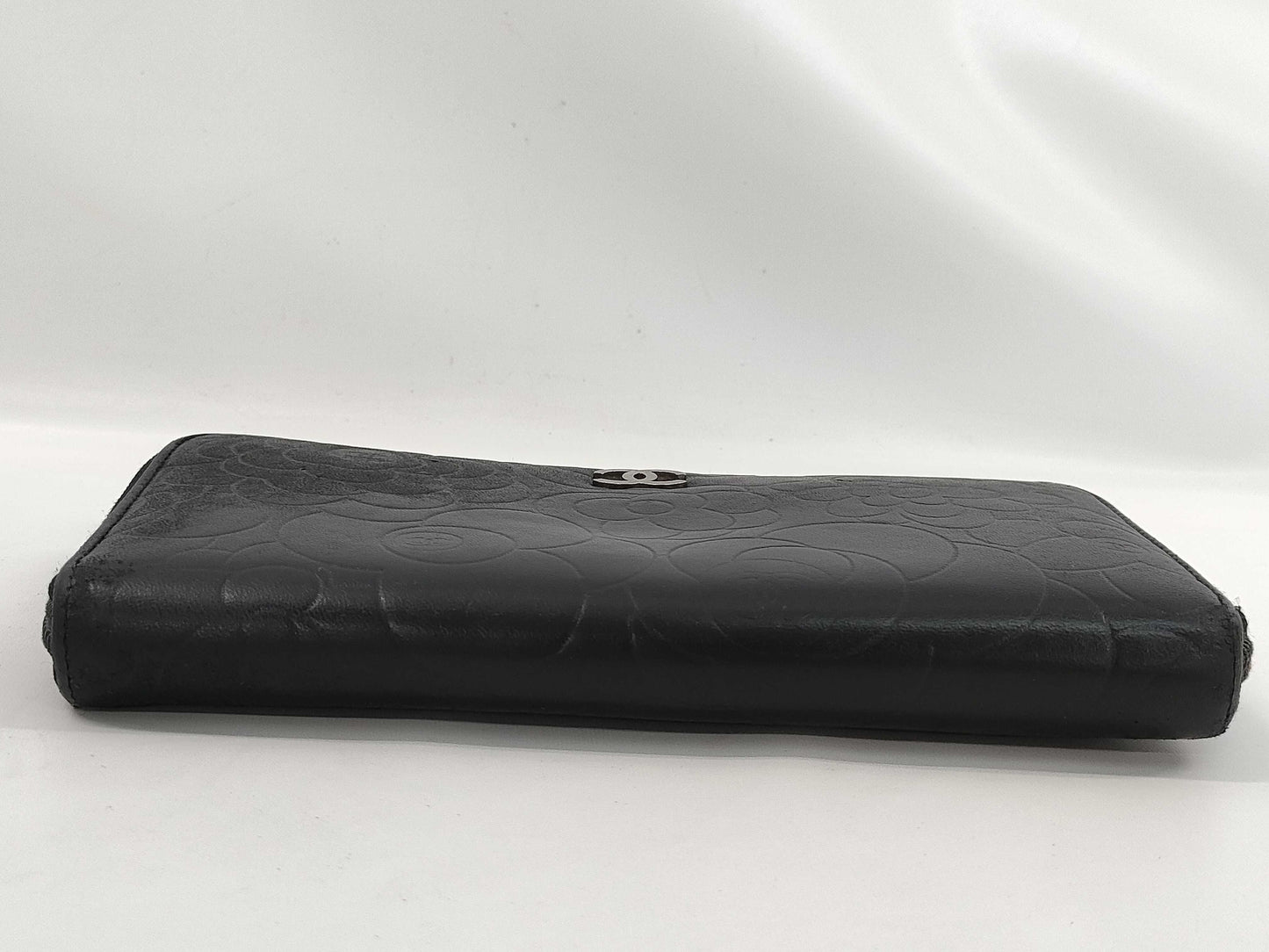 CHANEL Black Leather Long Wallet with Coco Mark