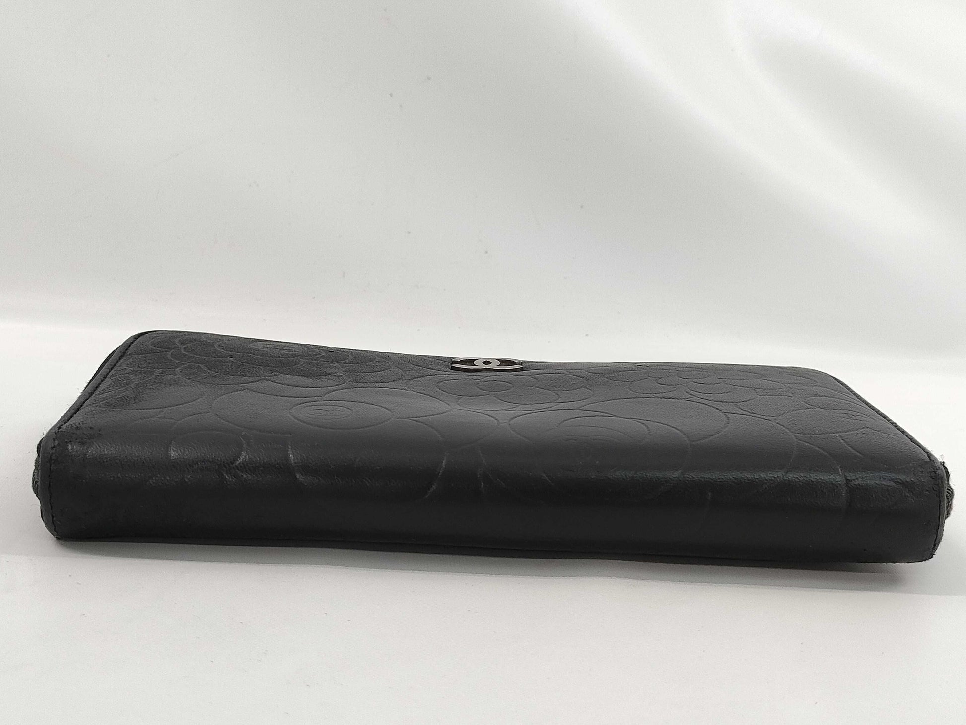 CHANEL Black Leather Long Wallet with Coco Mark