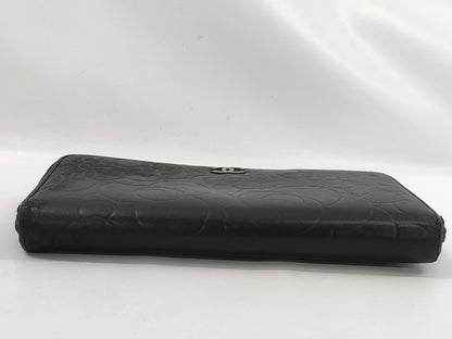 CHANEL Black Leather Long Wallet with Coco Mark