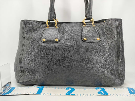 PRADA Prada Black Vitello Dino Leather Tote Bag