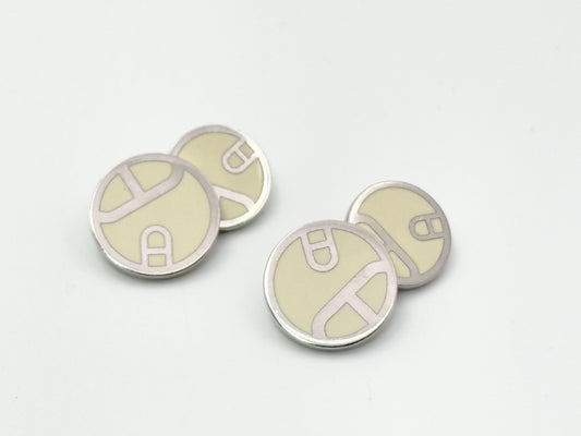 HERMES Chaine d'Ancre Round Cufflinks, Ivory x Silver, Tie Clip/Cufflinks