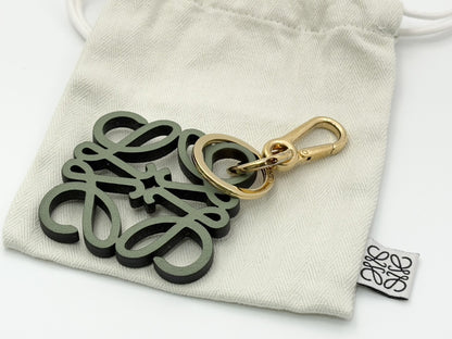 LOEWE Anagram Leather Charm Keyring Green x Black Keycase Keychain