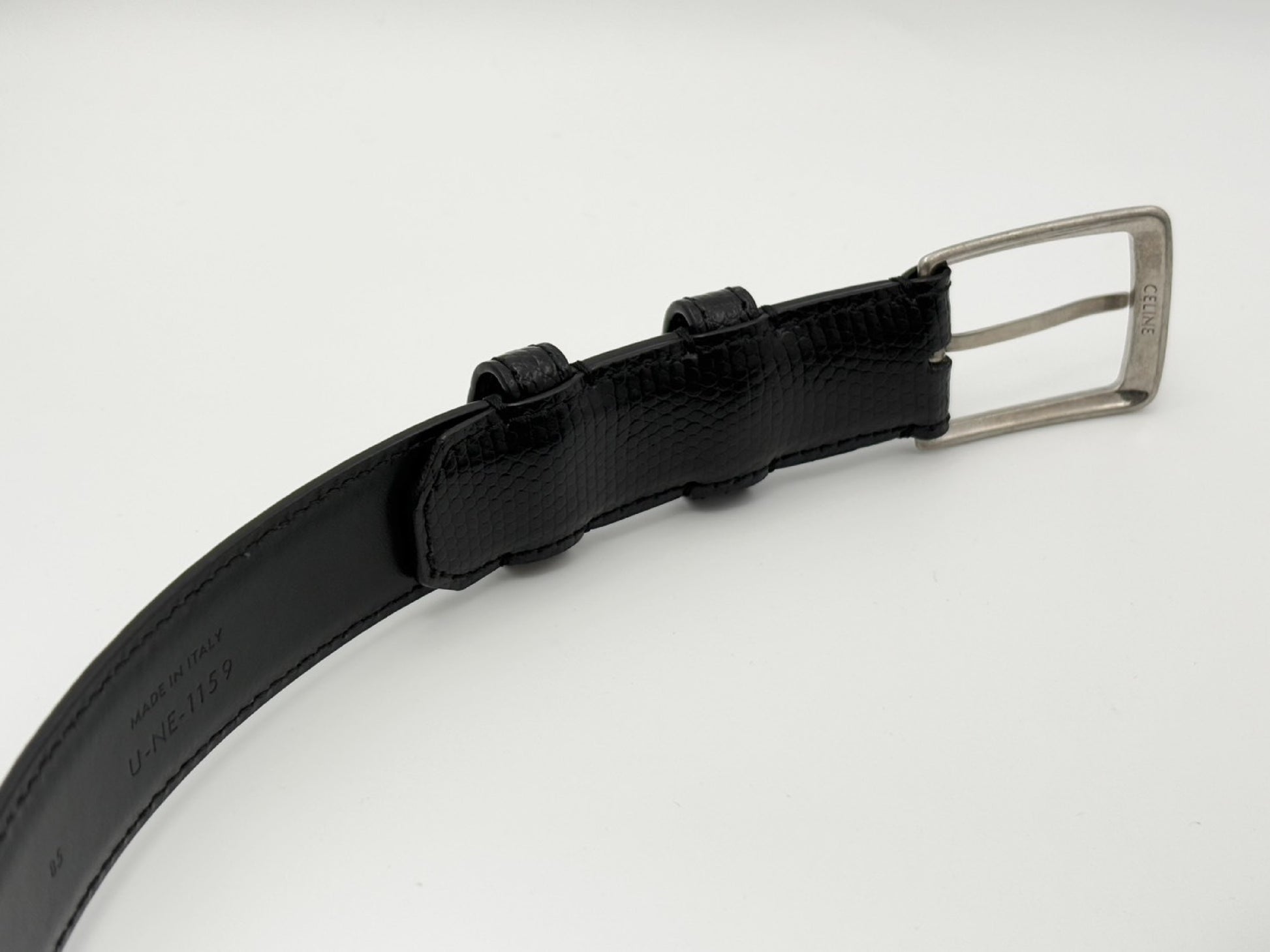 CELINE Lizard Embossed Leather Belt 85 Black Belt