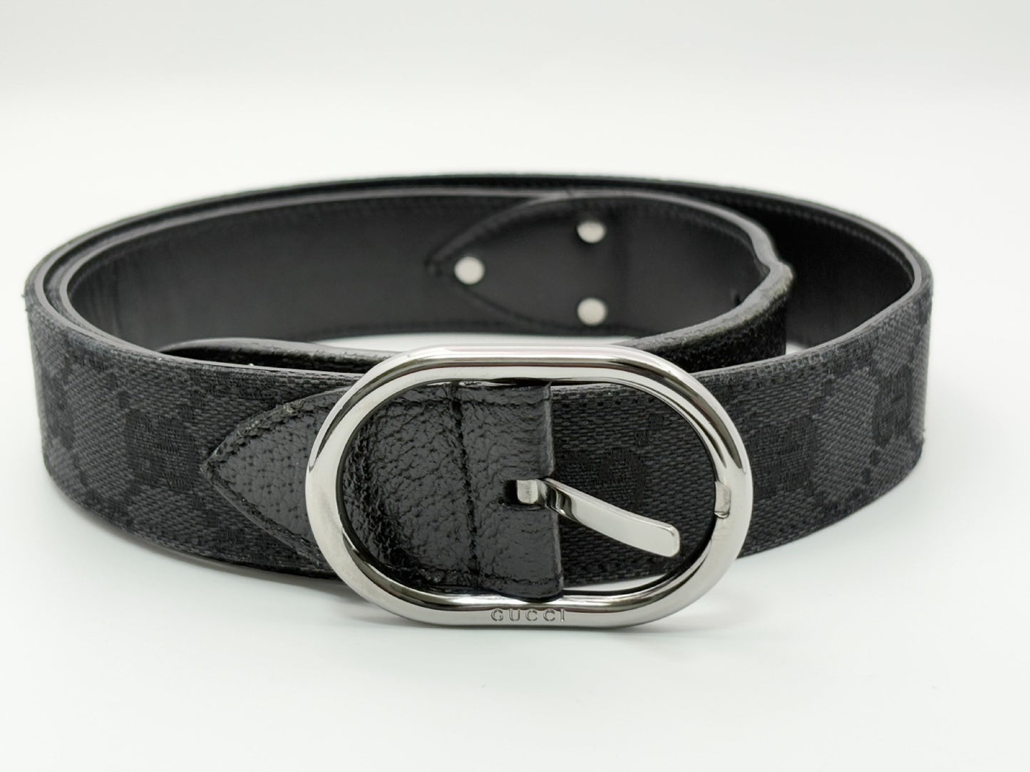 GUCCI 121290 GG Canvas Belt 80 Canvas and Leather Black Belt