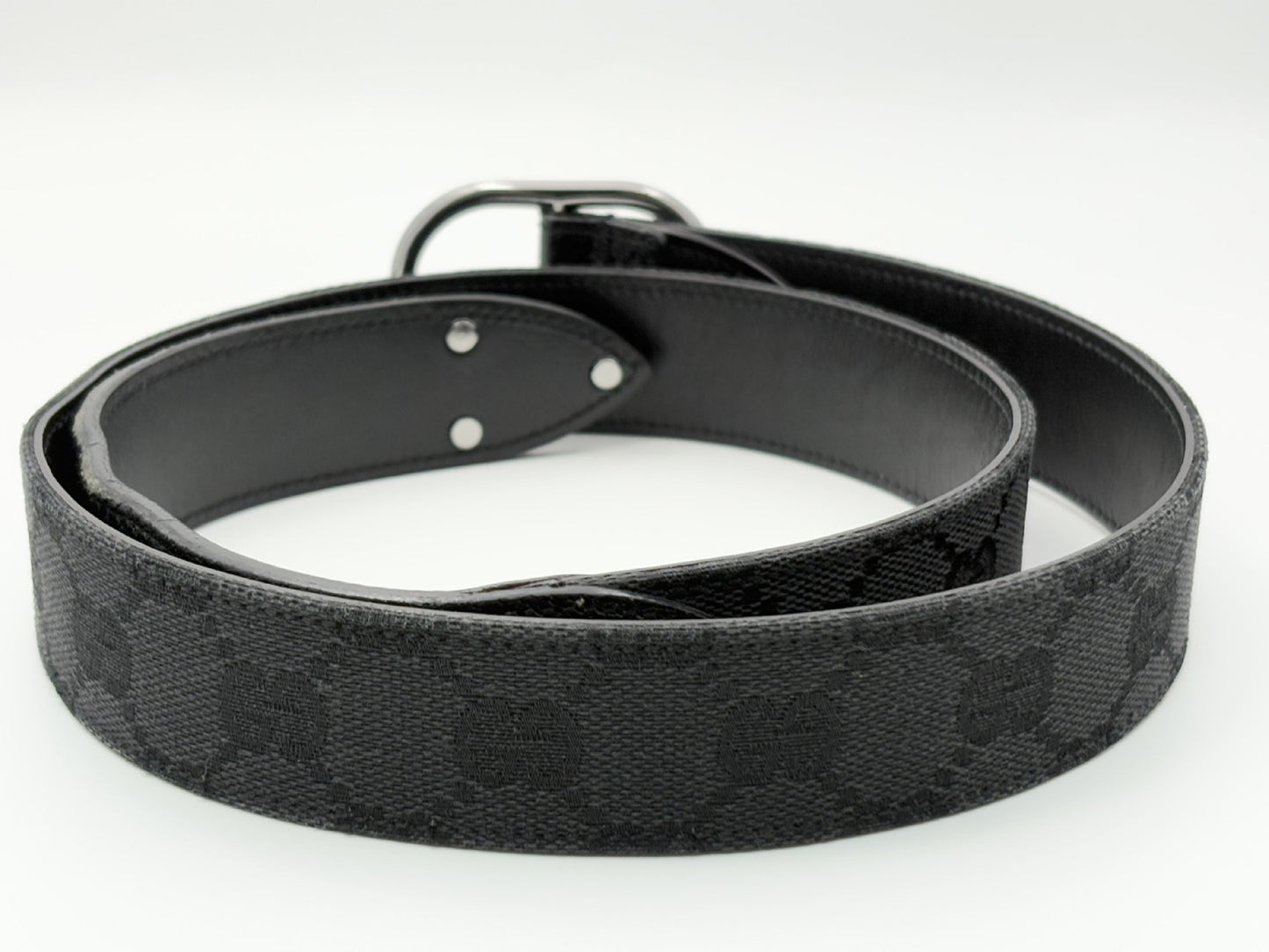GUCCI 121290 GG Canvas Belt 80 Canvas and Leather Black Belt