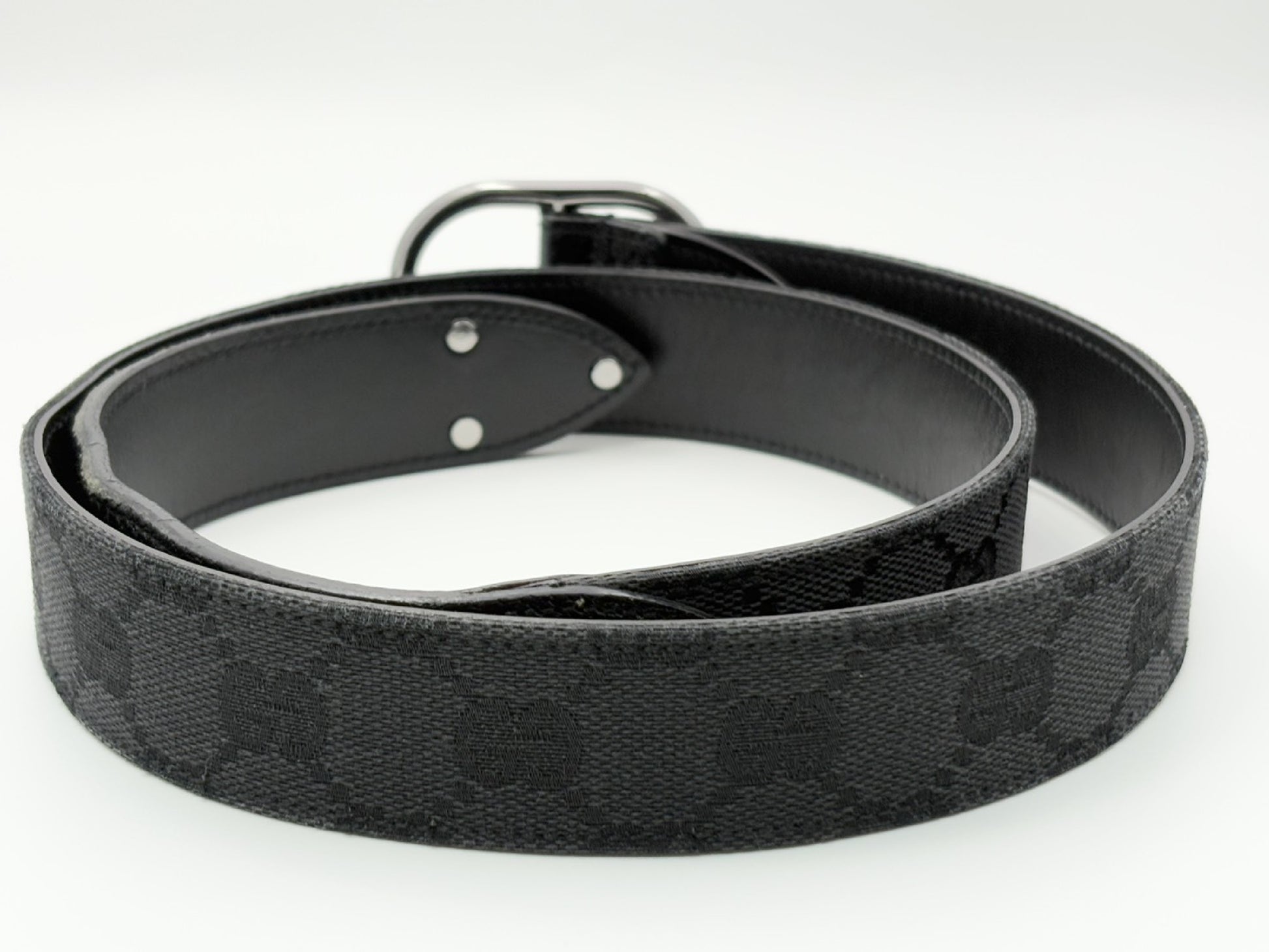 GUCCI 121290 GG Canvas Belt 80 Canvas and Leather Black Belt
