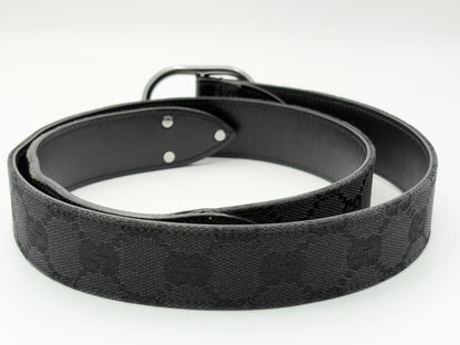 GUCCI 121290 GG Canvas Belt 80 Canvas and Leather Black Belt