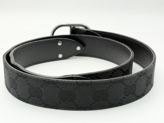 GUCCI 121290 GG Canvas Belt 80 Canvas and Leather Black Belt