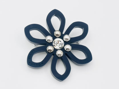LOUIS VUITTON Vuitton Flower Rhinestone Resin Plastic Black LE0132 Brooch