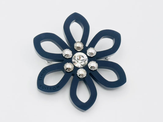 LOUIS VUITTON Vuitton Flower Rhinestone Resin Plastic Black LE0132 Brooch