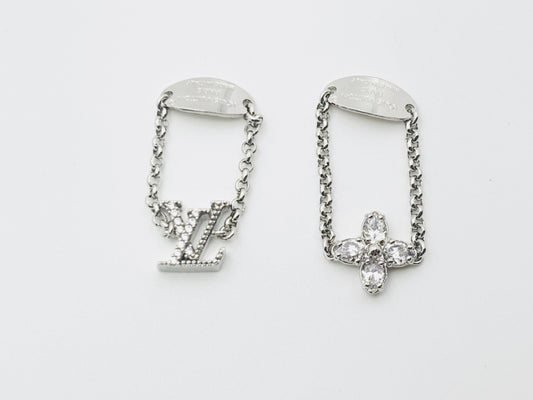 LOUIS VUITTON Vuitton M1379S Set Ring Lady LV Ring #S TE3234 Rhinestone Silver 2 Piece Set Ring