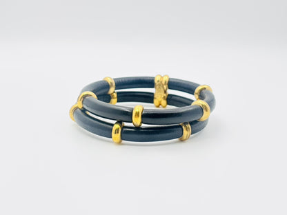 CHANEL Double Double Leather Bangle with Rice 29 Black x Gold Bracelet Bangle