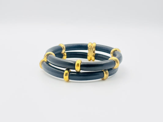 CHANEL Double Double Leather Bangle with Rice 29 Black x Gold Bracelet Bangle