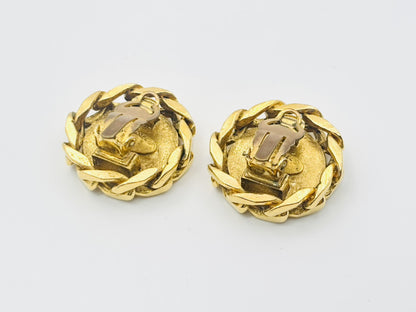 CHANEL Coco Mark Rhinestone Side Chain Round Earrings with Comments, Size 23