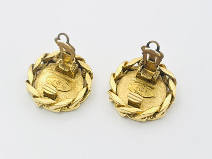 CHANEL Coco Mark Rhinestone Side Chain Round Earrings with Comments, Size 23