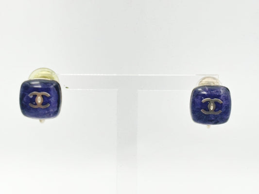 CHANEL Cocomark Square 06P Resin Purple Colored Stone Earrings