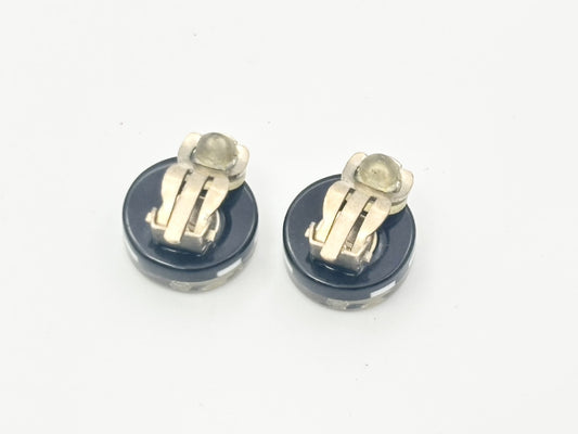 CHANEL Coco Mark Icon Faux Pearl Round 06A Resin Black x White Border Earrings