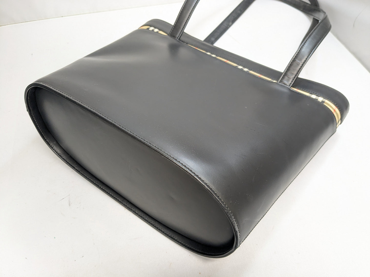 BURBERRY Leather Check Tote Bag