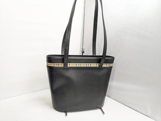 BURBERRY Leather Check Tote Bag