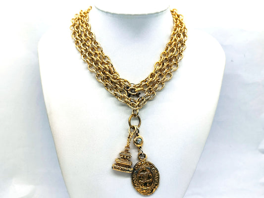 CHANEL Coco Mark Rhinestone 2-Strand Long Necklace Necklace