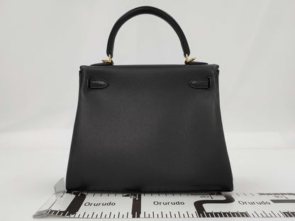 HERMES Kelly 25 Shelly II Noir Handbag with G Hardware and K Stamp