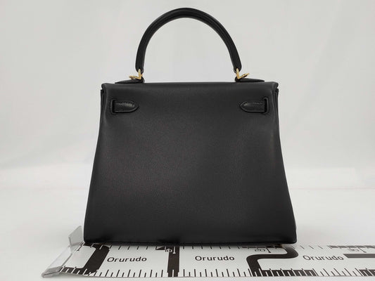 HERMES Kelly 25 Shelly II Noir Handbag with G Hardware and K Stamp