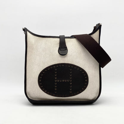 HERMES Evelyn 2 Toile H Leather Shoulder Bag