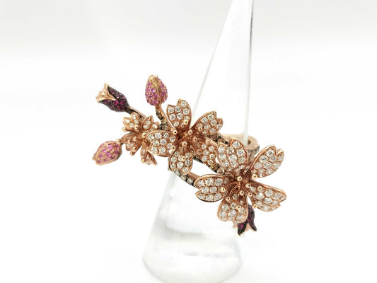 Flower Motif S0.89ct D2.36ct 750 15.3g Ring 