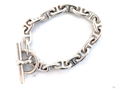 HERMES Schone Dunkle PM 1970s - 80s Cursive Engraved 17 Frames SV925 34.8g Vintage Bracelet Bracelet Bangle