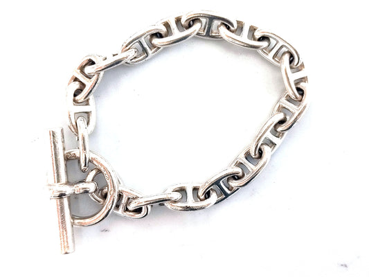 HERMES Schone Dunkle PM 1970s - 80s Cursive Engraved 17 Frames SV925 34.8g Vintage Bracelet Bracelet Bangle
