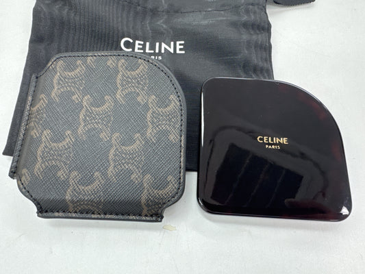 CELINE Pocket Mirror with Triomphe Canvas Case, Black x Tan Other Accessories