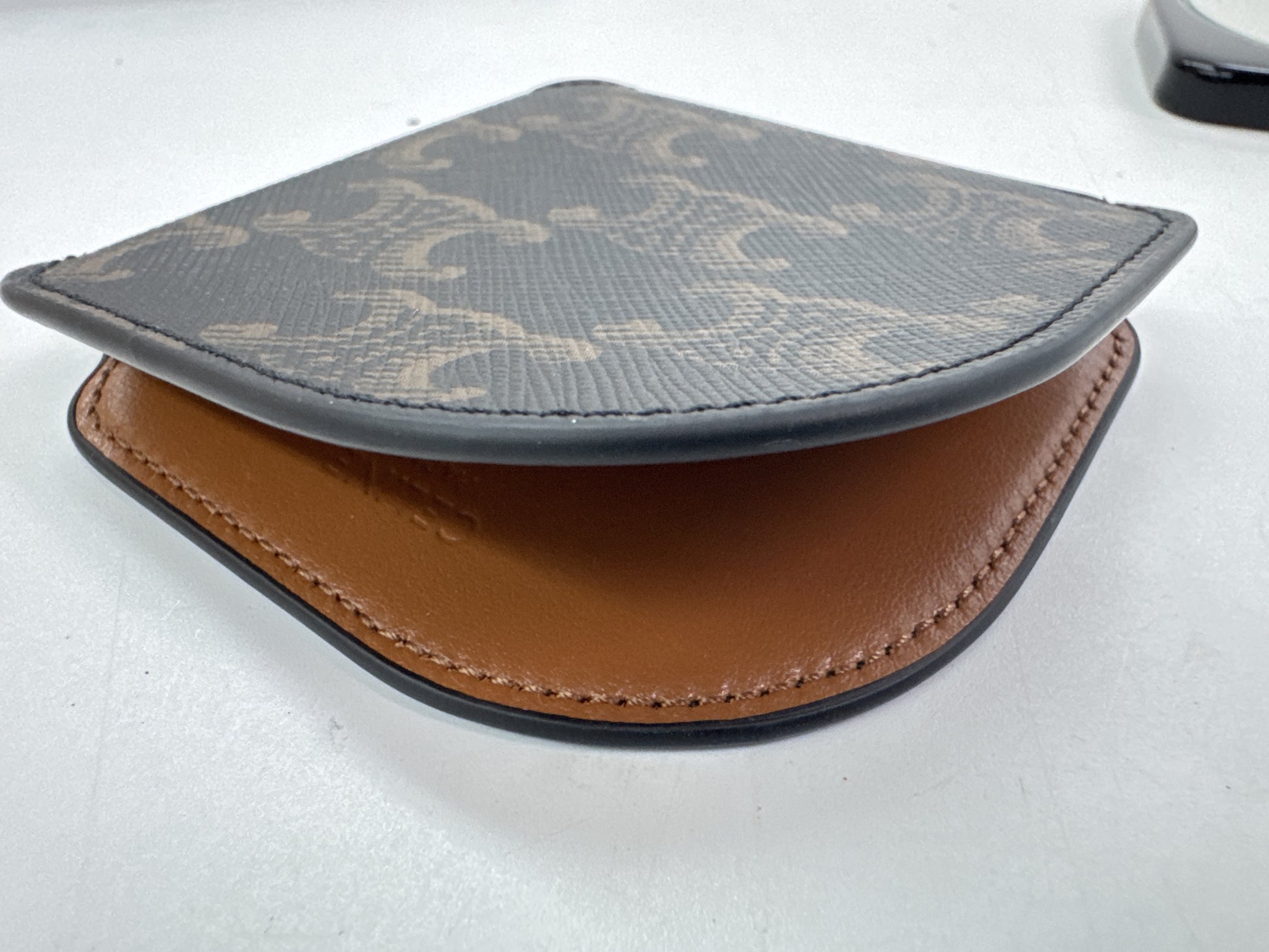 CELINE Pocket Mirror with Triomphe Canvas Case, Black x Tan Other Accessories