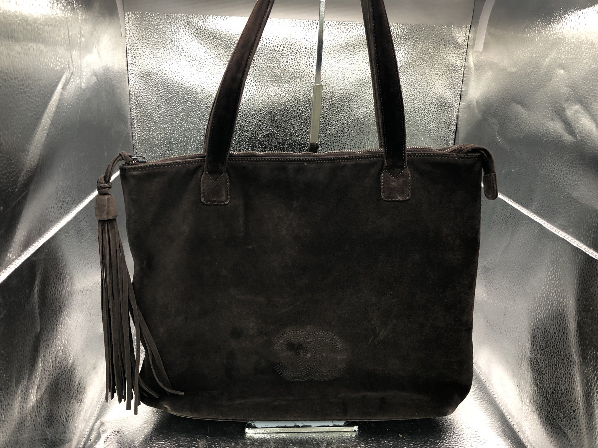 CHANEL Cocomark Tote Bag with Seal 5786402 Fringe Suede Brown Tote Bag