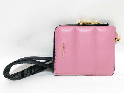 MONCLER Moncler logo leather shoulder wallet pink net pouch coin case