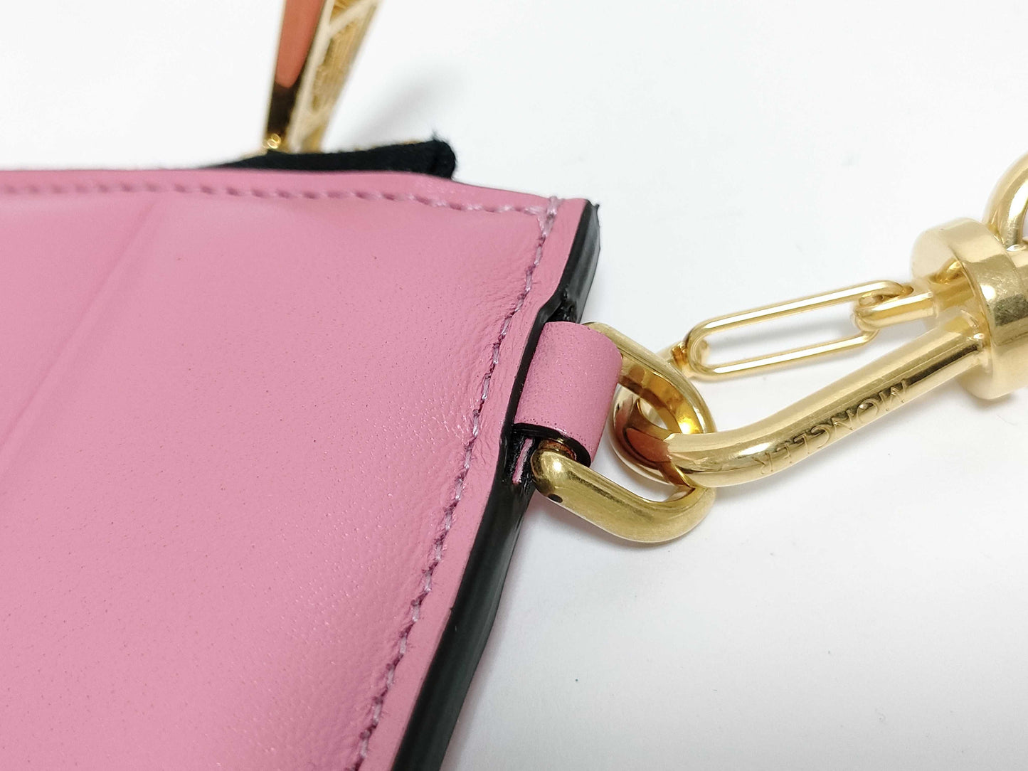 MONCLER Moncler logo leather shoulder wallet pink net pouch coin case