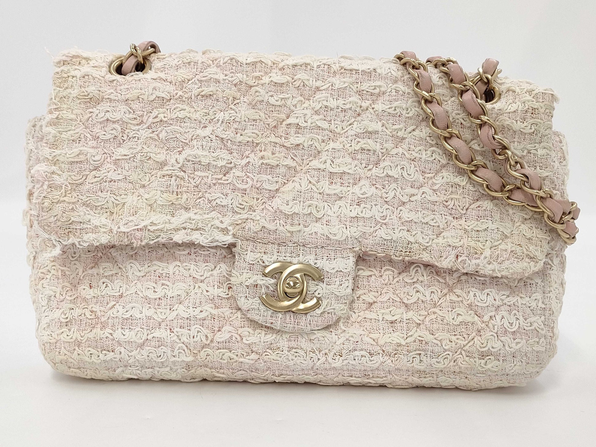 CHANEL Matlassse Double Flap Chain Shoulder Tweed Pink Gold Hardware No. 13 Shoulder Bag
