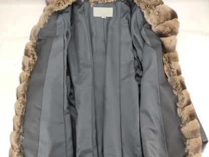  Mila Schon 100% Silk Coat with Chinchilla Fur, Size 40, Black, Dry Cleaned