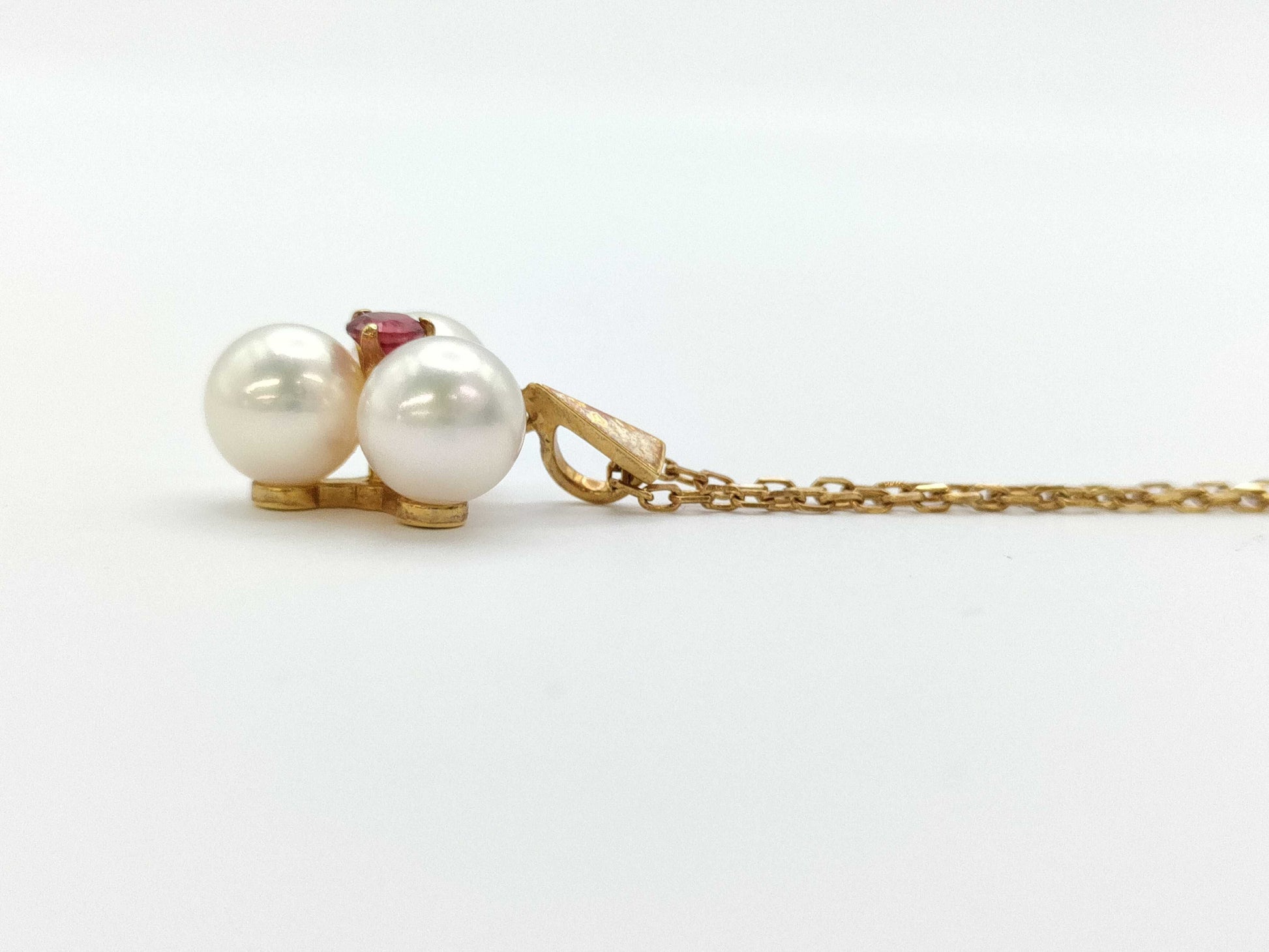 MIKIMOTO Pearl Diameter Approx. 6.4mm*3 Ruby K18 3.8g Necklace 