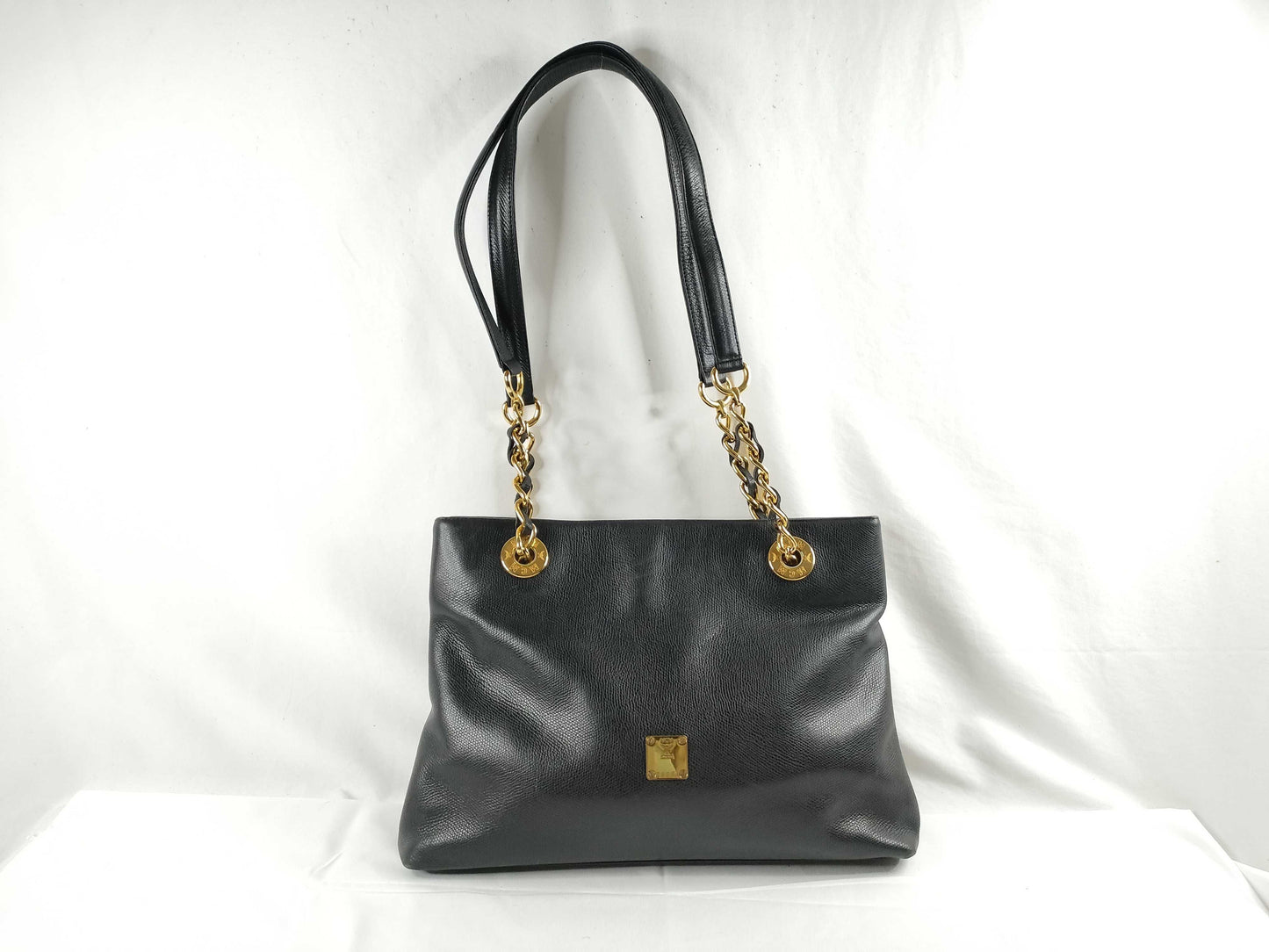 MCM Chain Shoulder Leather Black Tote Bag