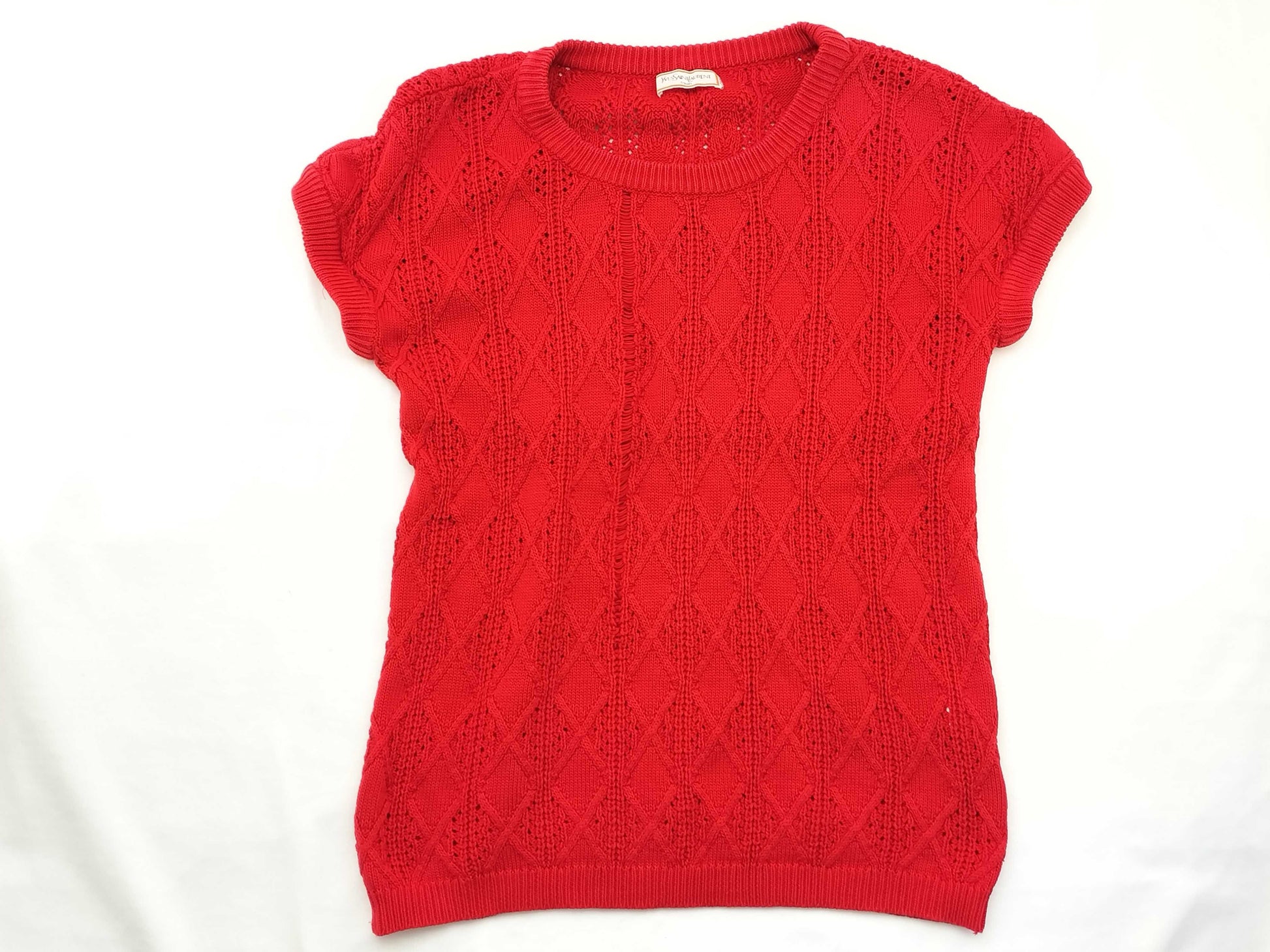 Yves Saint Laurent Short Sleeve Knit Cable Knit Top