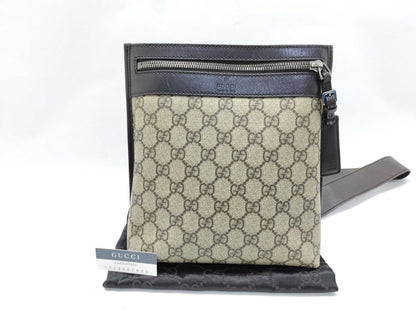 GUCCI GG Supreme Gucci 92562 GG Line PVC Crossbody Shoulder Bag Canvas x Leather Beige Shoulder Bag