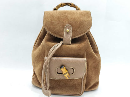 GUCCI Bamboo Gucci 003 3444 0030 Bamboo Rucksack Suede Brown Rucksack