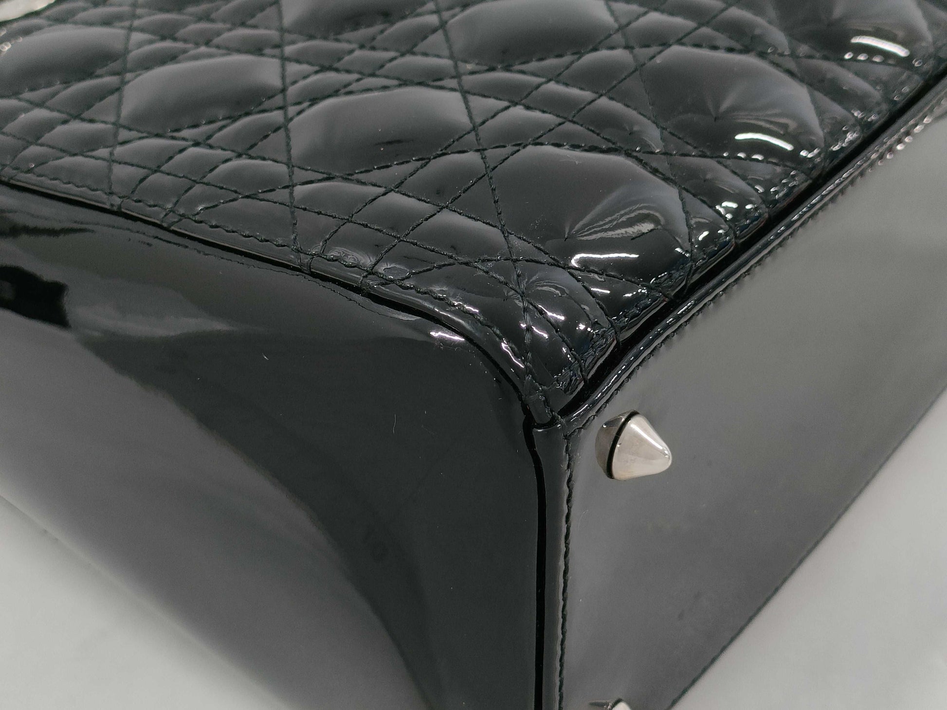 Dior Lady Dior Enamel Black Handbag